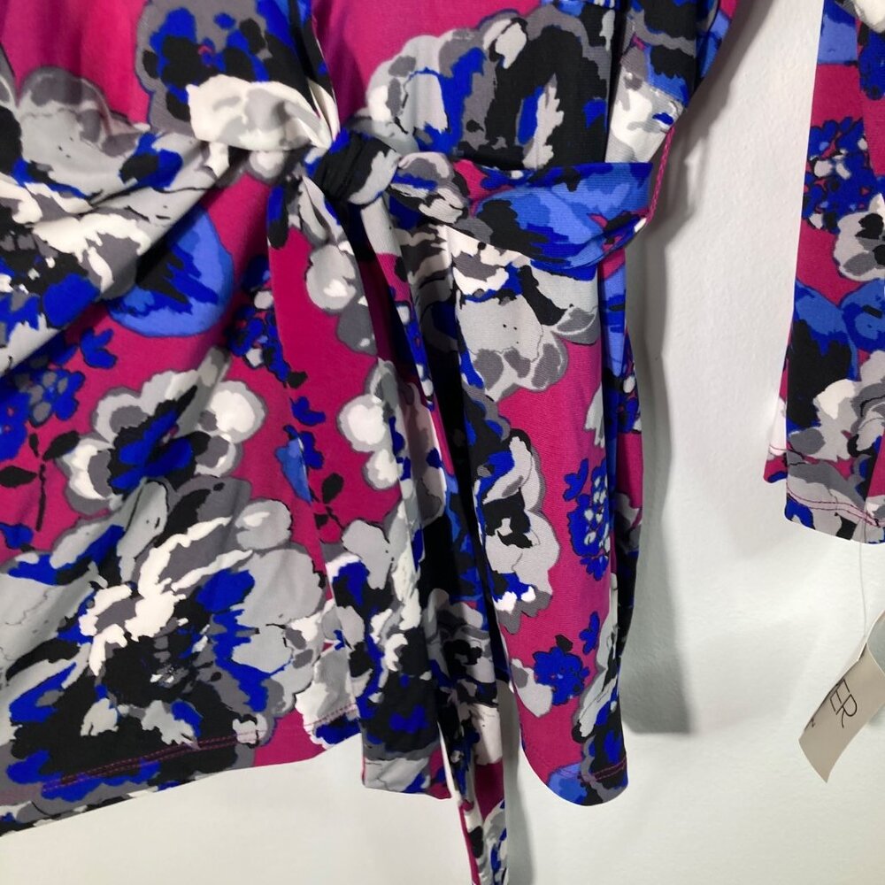 Womens Kasper Floral Side Tie 3/4 Sleeve Stretch Top 2X NWT - Picture 6 of 11
